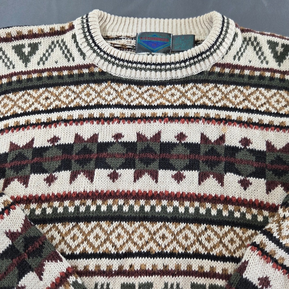 Etchings Mens Large Multi Color Geometric Sweater 1990s Hong Kong Vintage